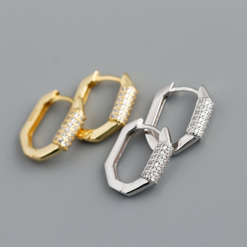 Crystal-Embellished Geometric Hoop Earrings - Image 9