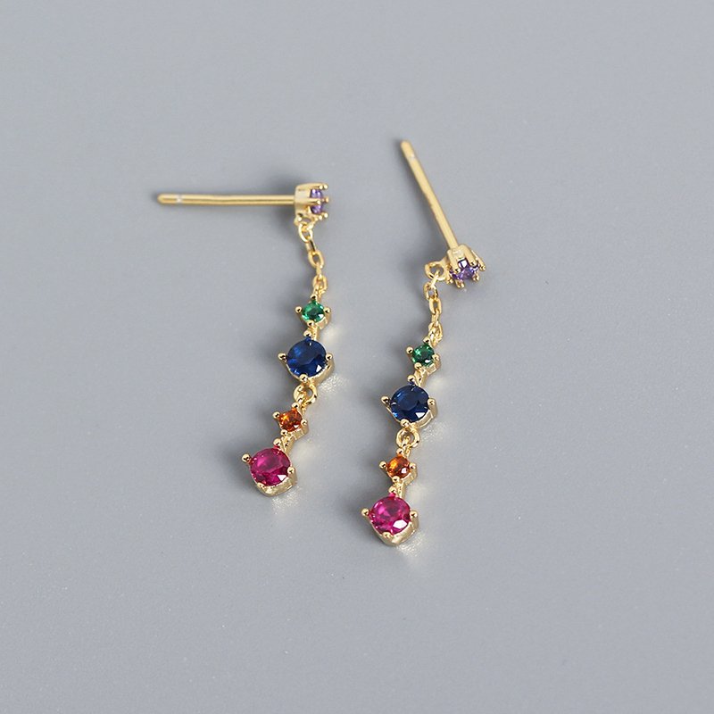 Colorful Zircon Tassel Earrings - Image 2