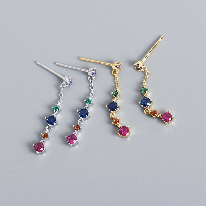 Colorful Zircon Tassel Earrings - Image 4