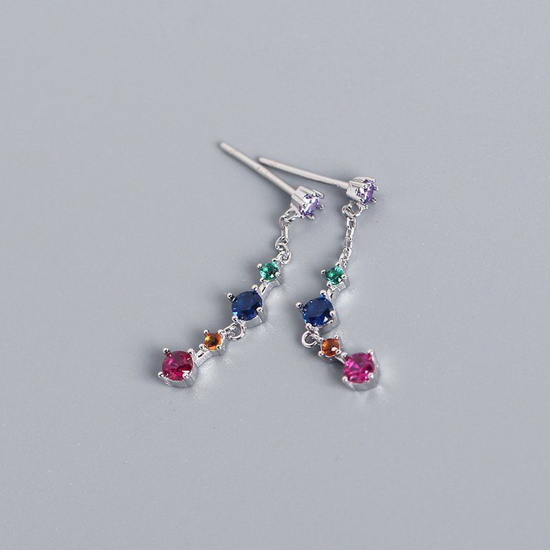 Colorful Zircon Tassel Earrings - Image 3