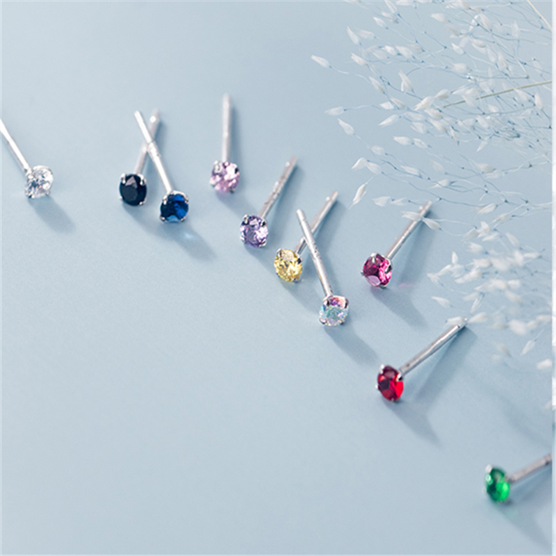 Mini Round Colorful Zircon Stud Earrings - Image 16