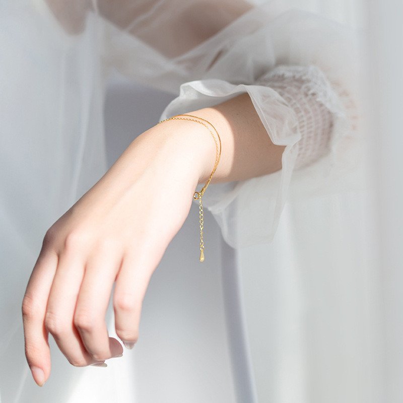 Double Gold Snake Bone & Chain Bracelet - Image 4