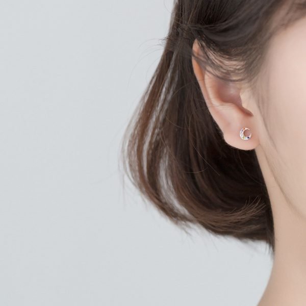 Multicolored Zircon Moon Stud Earrings