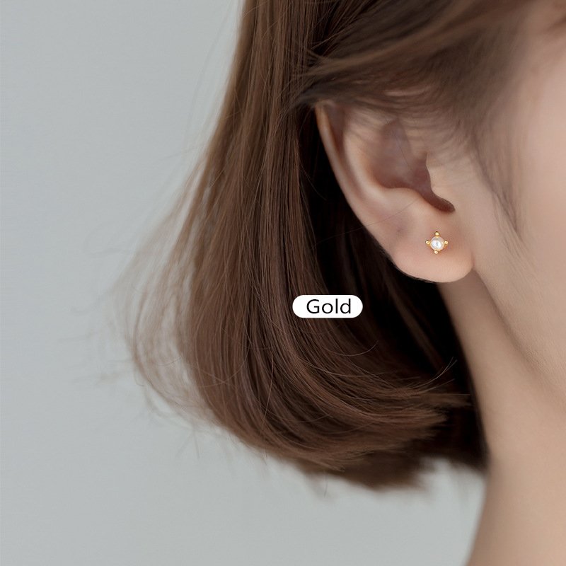 Mini Pearl Stud Earrings - Image 3