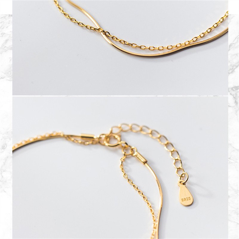 Double Gold Snake Bone & Chain Bracelet - Image 7