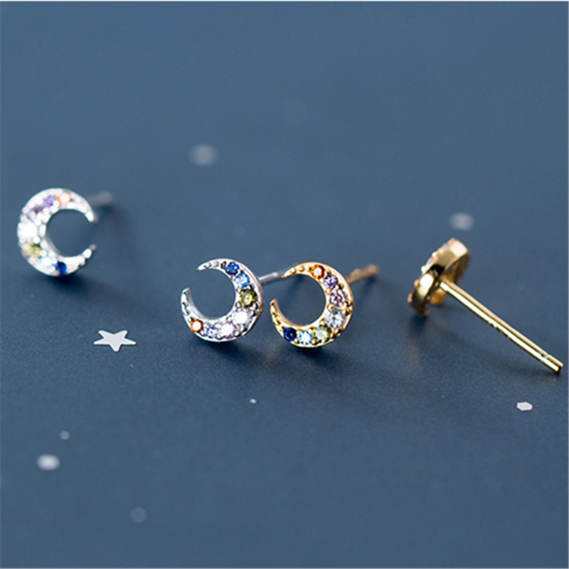 Multicolored Zircon Moon Stud Earrings - Image 5
