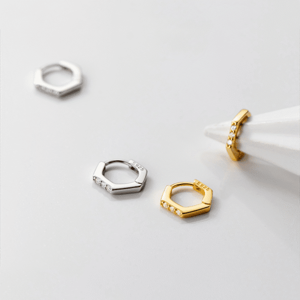 Alternative view of Mini Hexagonal Hoop Earrings