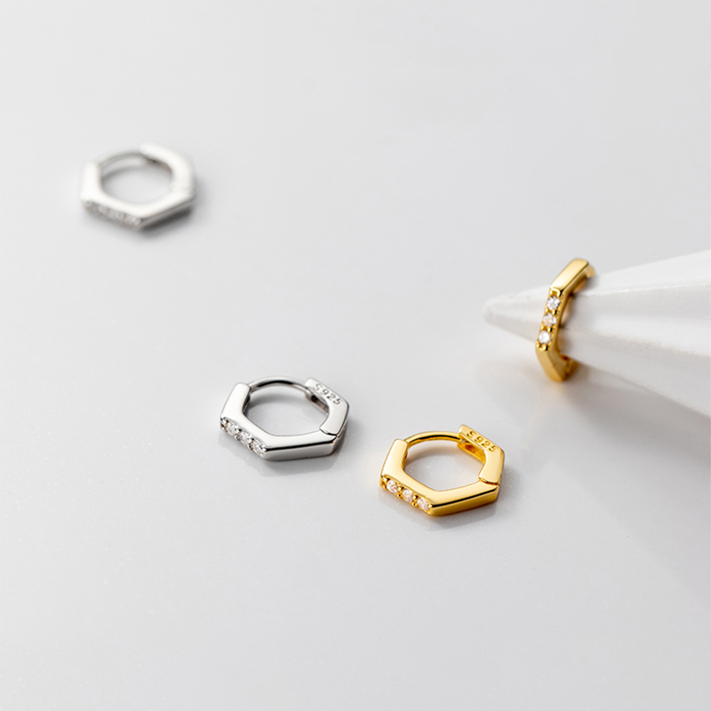 Mini Hexagonal Hoop Earrings - Image 2