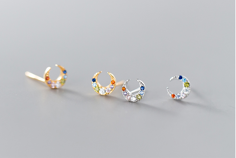 Multicolored Zircon Moon Stud Earrings - Image 6