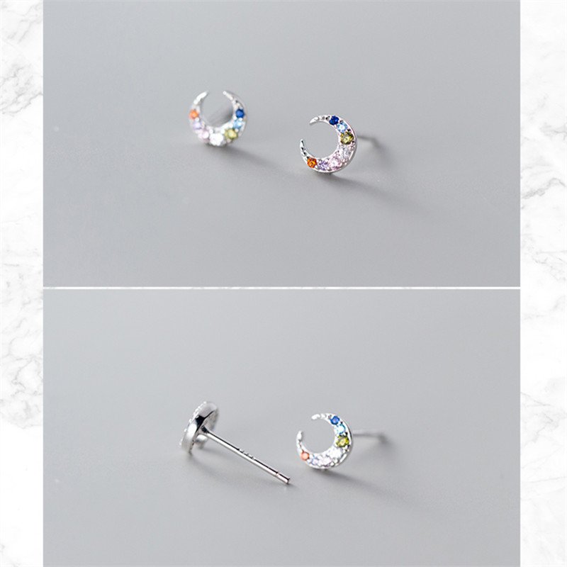 Multicolored Zircon Moon Stud Earrings - Image 7