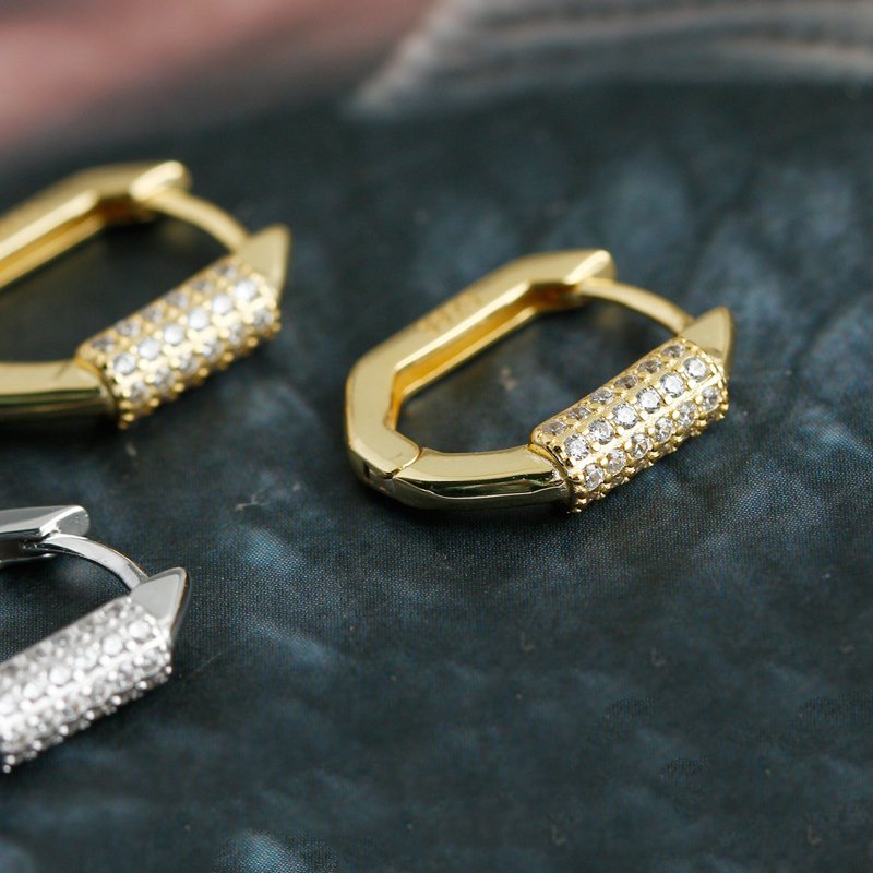 Crystal-Embellished Geometric Hoop Earrings - Image 2