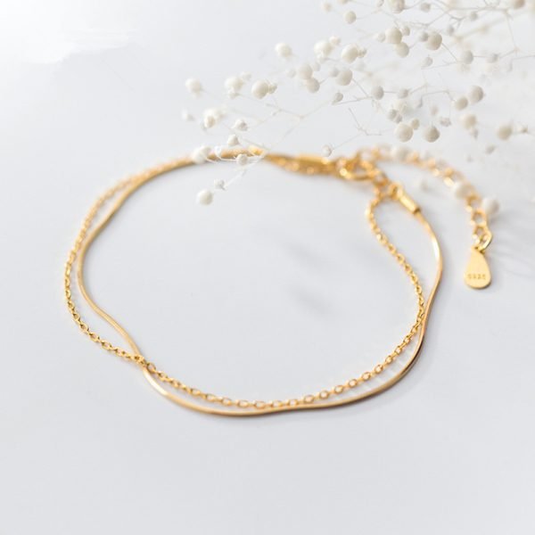 Alternative view of Double Gold Snake Bone & Chain Bracelet