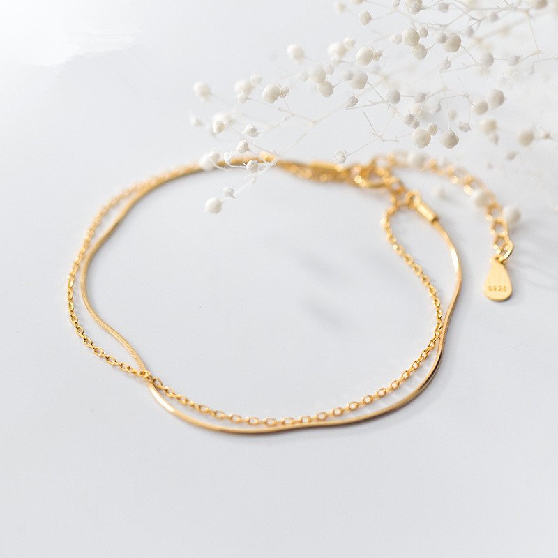 Double Gold Snake Bone & Chain Bracelet - Image 2