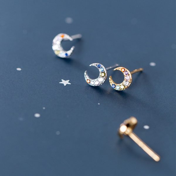 Alternative view of Multicolored Zircon Moon Stud Earrings