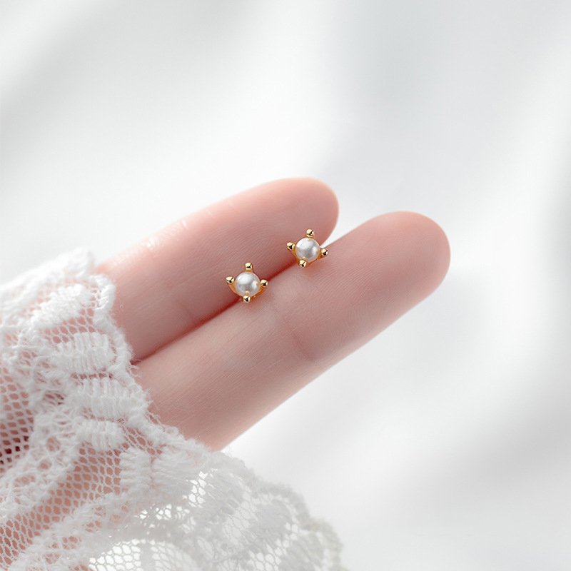 Mini Pearl Stud Earrings - Image 4