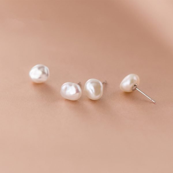 Alternative view of Irregular Baroque Pearl Stud Earrings