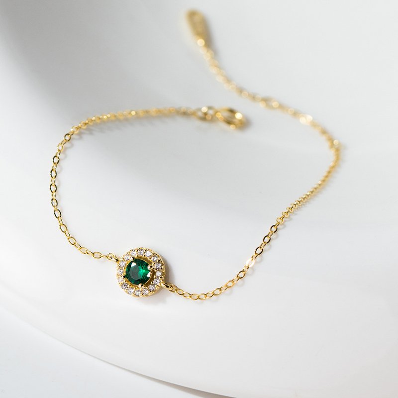 Luxe Emerald Zircon Link Charm Bracelet - Image 2